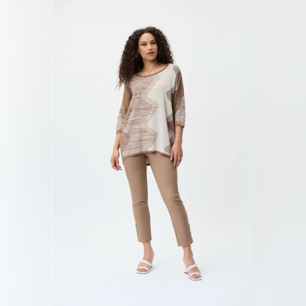 Joseph Ribkoff Tiger's Eye/Moonstone Monochromatic Print Boat Sweater
